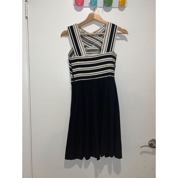 MAEVE  Anthropologie Black & White Striped  Fit & Flar  Crosswise Flare Dress 0 - Picture 4 of 9
